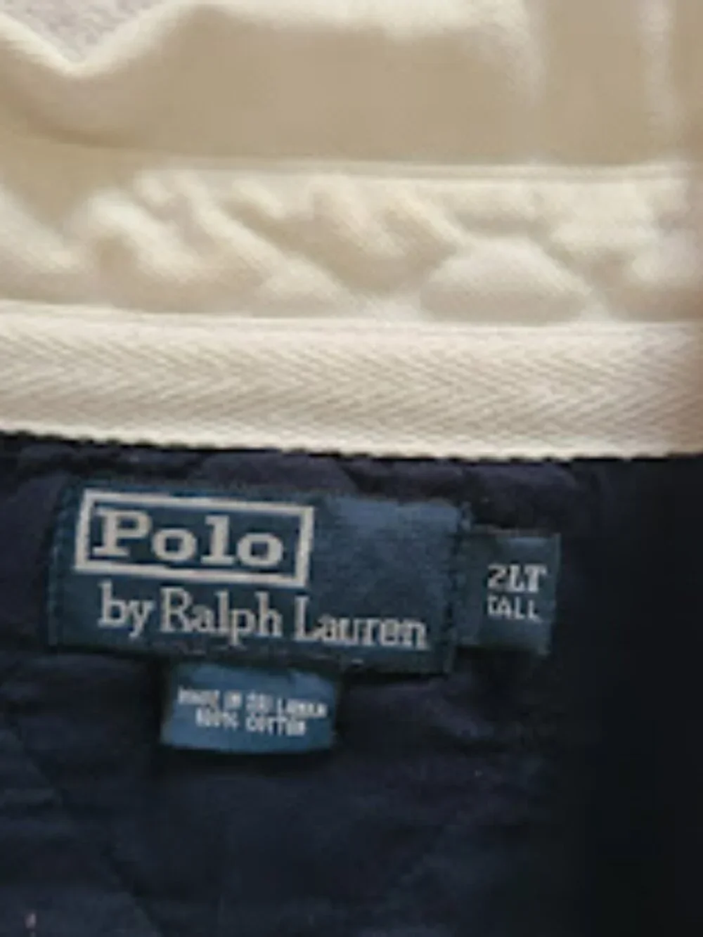 Vtg Polo Ralph Lauren Rugby Shirt 2LT Tall Navy Cream Elbow Patch Big & Tall